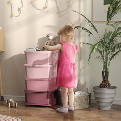 Homcom Four-Tier Kids Storage BoxesPlastic Storage Units With Four DrawersPink from B&Q