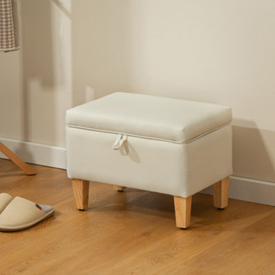 Homcom Beige Linen Storage Ottoman Storage Box With Rubberwood Legs, 120Kg