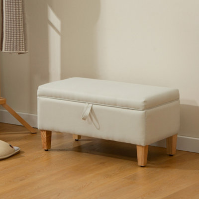 HOMCOM Linen Ottoman Storage Box - Beige - Image 11