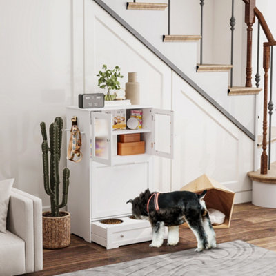 Pawhut Dog Feeding Station With 2 Storage Cabinets2 Elevated BowlsWhite from B&Q