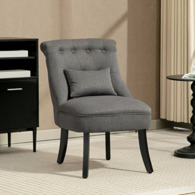 Homcom Unisex Dark Grey Fabric Single Sofa Upholstered With Pillow Wood Leg Charcoal Grey In - Image 12