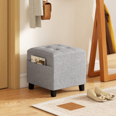 Homcom Unisex Light Grey Footstool Square Ottoman With Padded Seat, Small - Image 4