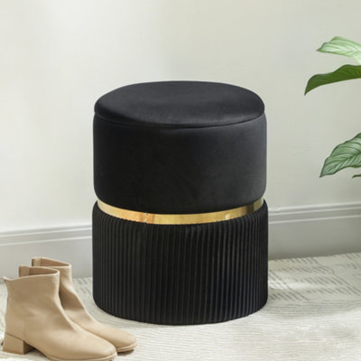 B&Q -  Round Pouffe Storage Footstool With Hidden SpaceBlack