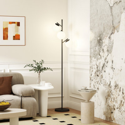 Rackhams Light/Black 3- Tree Floor Lamps For Living Room, Modern Standing Lamp For Bedroom With Globe Lampshade, Steel Base, Bulb Not Included, - Image 11