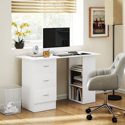B&Q -  120Cm Pc Table Workstation Computer Desk With Drawers & 3 Shelf White