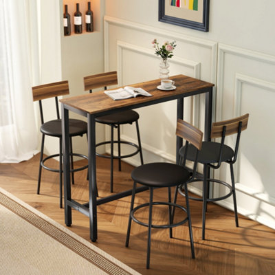 Rackhams Brown Bar Table Coffee Table With Adjustable Footpads For Breakfast Dining - Particle Board, Steel - Rustic - 1 - Image 5