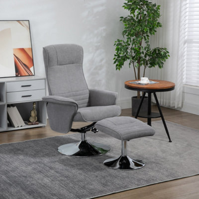 Homcom Grey Upholstered Swivel Recliner Armchair With Ottoman,