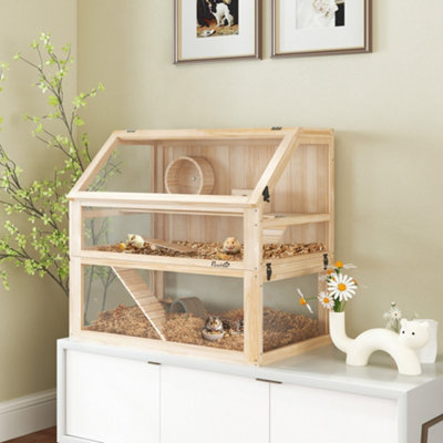 B&Q -  Wooden Hamster Cage W/ Detachable BottomHutSeesawNatural