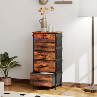 Homcom Fabric Chest Of Drawers, 5 Drawer Dresser For Bedroom, Rustic Brown