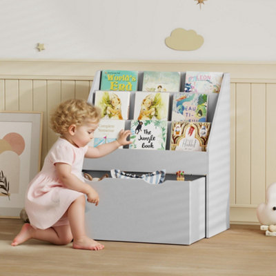 Aiyaplay Grey Kids Bookcase W/ Tier Shelves, Drawer, For Bedroom, Nursery, Size 3