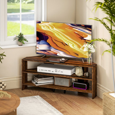 HOMCOM Corner TV Stand, TV Unit with Open Shelves for 47 Inch TV in Dark Brown - Image 9