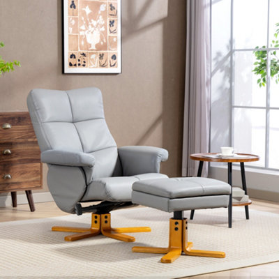 Homcom Recliner Chair And Footstool Pu Leather Wooden BaseLight Grey from B&Q