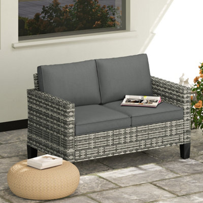 B&Q -  Rattan Sofa With Cushions2 Seater Garden FurnitureLight Grey