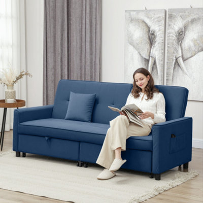 B&Q -  Reversible L-Shaped Sectional Sofa Bed With CushionsBlue