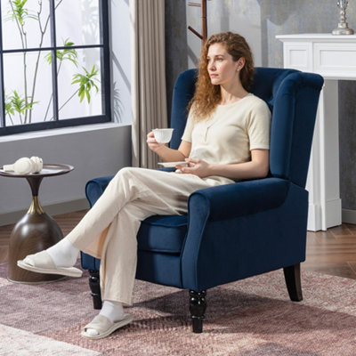 B&Q -  Accent Armchair Home Furniture Retro Tufted Club Fabric Dark Blue