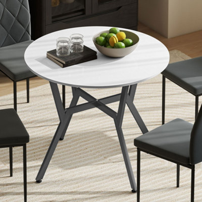 B&Q -  Small Kitchen Table With Black Steel LegsDining TableHigh Gloss White