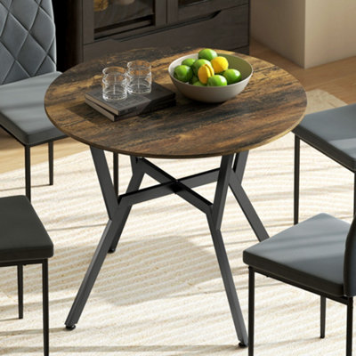 Rackhams Black/Brown Dining Table, Round Kitchen Table With Legs, Anti-Slip Foot Pads For Living Room, Dining Room 90 X 76 Cm, Rustic - Rustic - Image 4