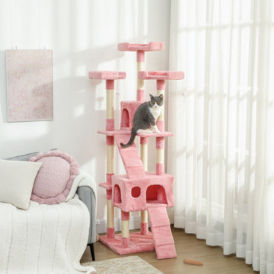Pawhut 173Cm Cat Tower Scratching Post Activity Centre For Indoor Pink - Image 8