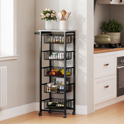 B&Q -  5-Tier Kitchen Island On Wheels With 5 Pull-Out BasketsLight Grey