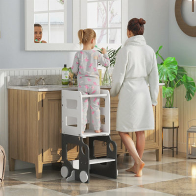 Rackhams Grey Toddler Step Stool, 4 In 1 Standing Tower, Foldable Toddler Step With Safety Rail, For Kitchen, Bathroom, - Image 6