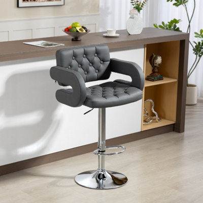 Homcom Adjustable Height Barstool Steel Pole Pu LeatherGrey from B&Q