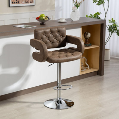 B&Q -  Adjustable Height Barstool Steel Pole Pu LeatherCoffee