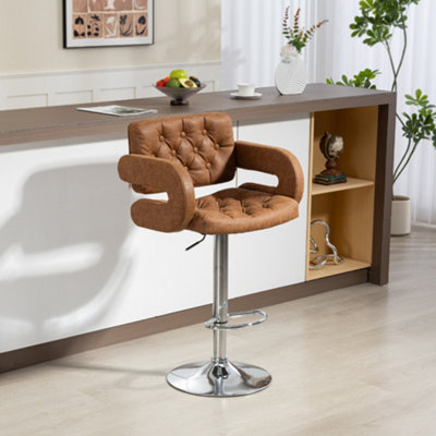 Homcom Adjustable Height Barstool Steel Pole Pu LeatherBrown from B&Q