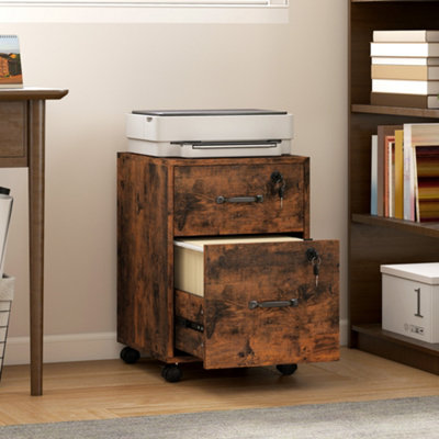 Homcom Unisex Brown Roll File Cabinet With Drawer, Organiser Letter Rustic Small - Image 8