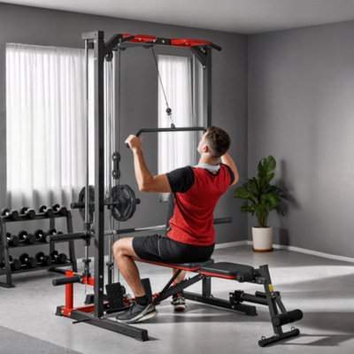 SPORTNOW Power Cage with Pull Up Bar - Multifunction Home Gym Equipment - Black - Image 6