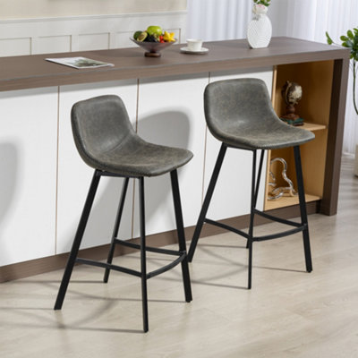 Homcom Grey Bar Stools Set Of, Bar Chairs With Back And Steel Legs, Size 2
