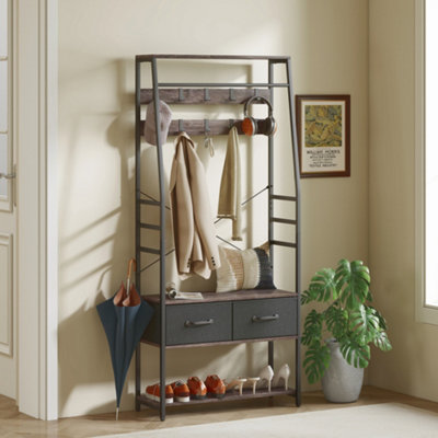 Coat Rack with Shoe Storage Hall Tree Industrial Stand with Bench 10 Grey - Image 9