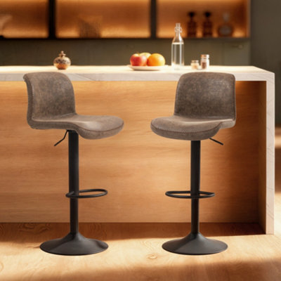 B&Q -  Barstools Set Of 2Dining Stools With Backrest And FootrestBrown