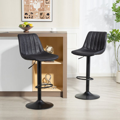HOMCOM Bar Stools Set of 2 - Swivel Adjustable Chairs with Backrest - Black - Image 9