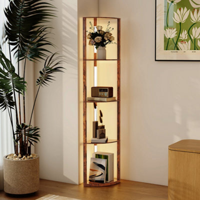 Homcom Rustic Brown 4 Shelf Dimmable Warm White Led Corner Floor Lamp - Image 11