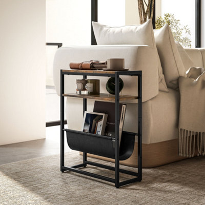 Homcom Brown/Black Narrow Side Table, End Table With 3-Tier Storage For Living Room