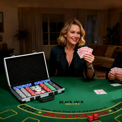 B&Q -  400-Piece Poker Chips SetTexas Holdem Poker Set With CaseMat