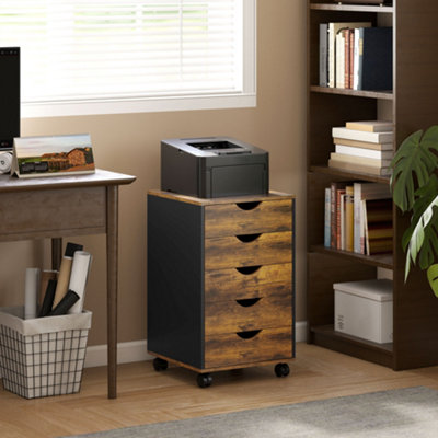 Rackhams Brown Filing Cabinet With 5 Drawers, Under Desk Drawer, Rustic - Image 9