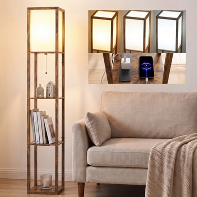 B&Q -  3 Layer Column Standing Lamp With Usb PortsRustic Brown - Image 9
