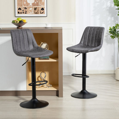 HOMCOM Bar Stools Set of 2 Adjustable Swivel Bar Chairs with Backrest in Dark Grey - Image 6