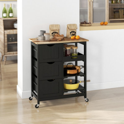 HOMCOM Kitchen Island Cart - Rolling Serving Trolley - Black - Image 5