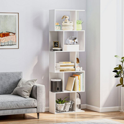Homcom 5-Tier Display Shelving Storage Bookcase S Shape BookshelfWhite from B&Q