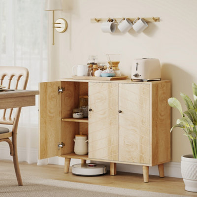 Homcom Vintage Sideboard Cabinet With 3 Chevron DoorsNatural Wood Finish from B&Q