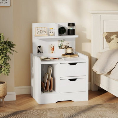 Rackhams Modern Bedside Table With 2 Drawers And Open Shelves For Bedroom - 60 - Image 10