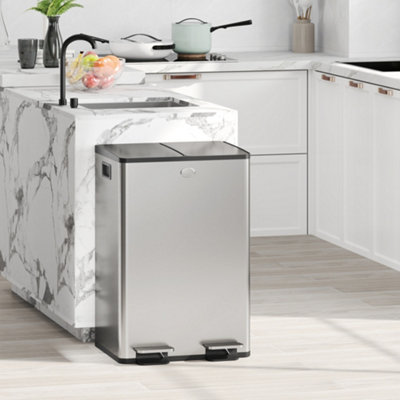 B&Q -  2 X 28L Dual Kitchen Bin Pedal Bin For Recycling And WasteSilver