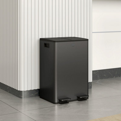B&Q -  2 X 28L Dual Kitchen Bin Pedal Bin For Recycling And WasteBlack