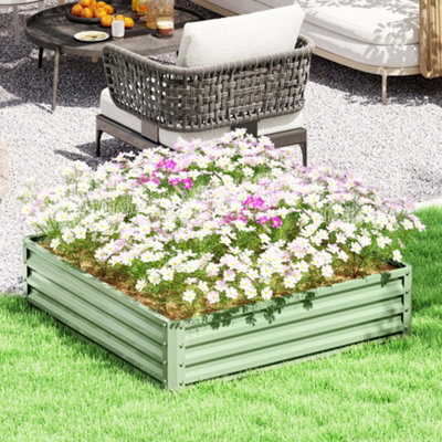 B&Q -  Raised Garden Bed Metal Patio Backyard Flower PlanterLight Green