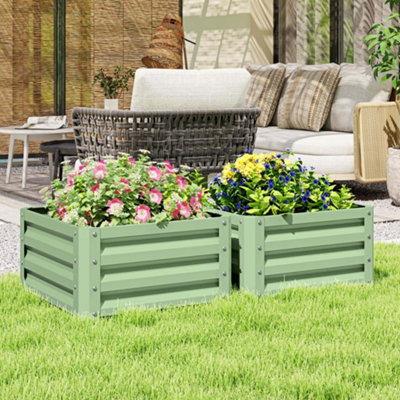 B&Q -  Set Of 2 Raised Garden Bed Galvanised Planter BoxLight Green