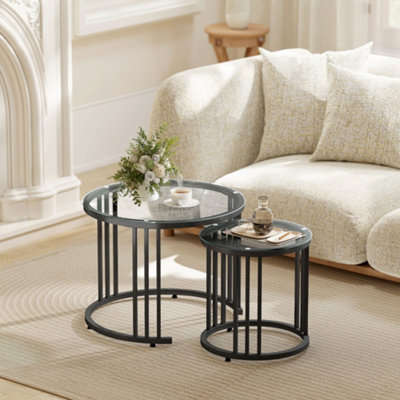 Homcom 2 Pieces Round Nesting Coffee Tables With Tempered Glass TopBlack