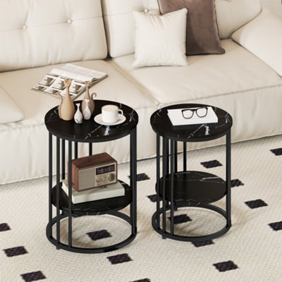 Homcom Marble-Effect Round Coffee Table Set Of 2 For Living RoomBlack from B&Q
