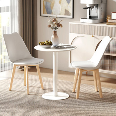 Homcom White Dining Table, 60 Cm Round Kitchen Table For With Steel Base, Size 2